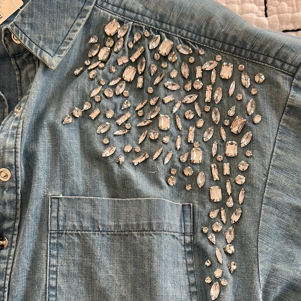 Anthro Embellished Denim Shirt - Picture 3 of 6